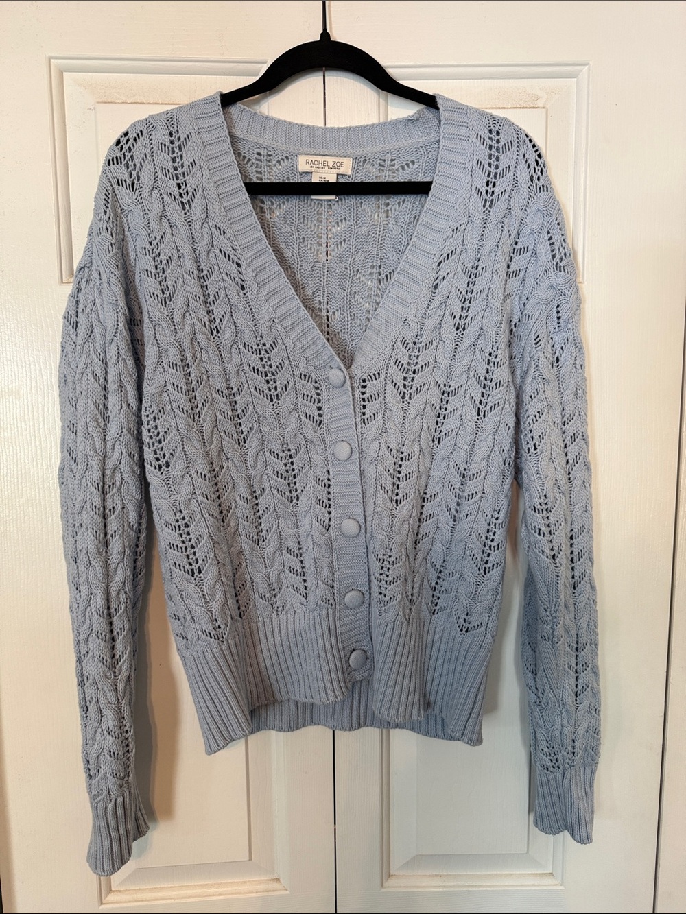 Rachel Zoe Pale Blue Openwork Button Cardigan